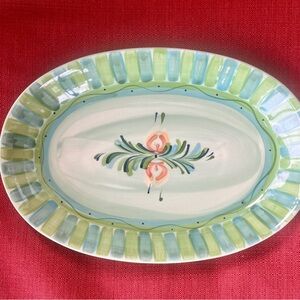 Gail Pittman Hand-Painted Oval Platter with Floral Design